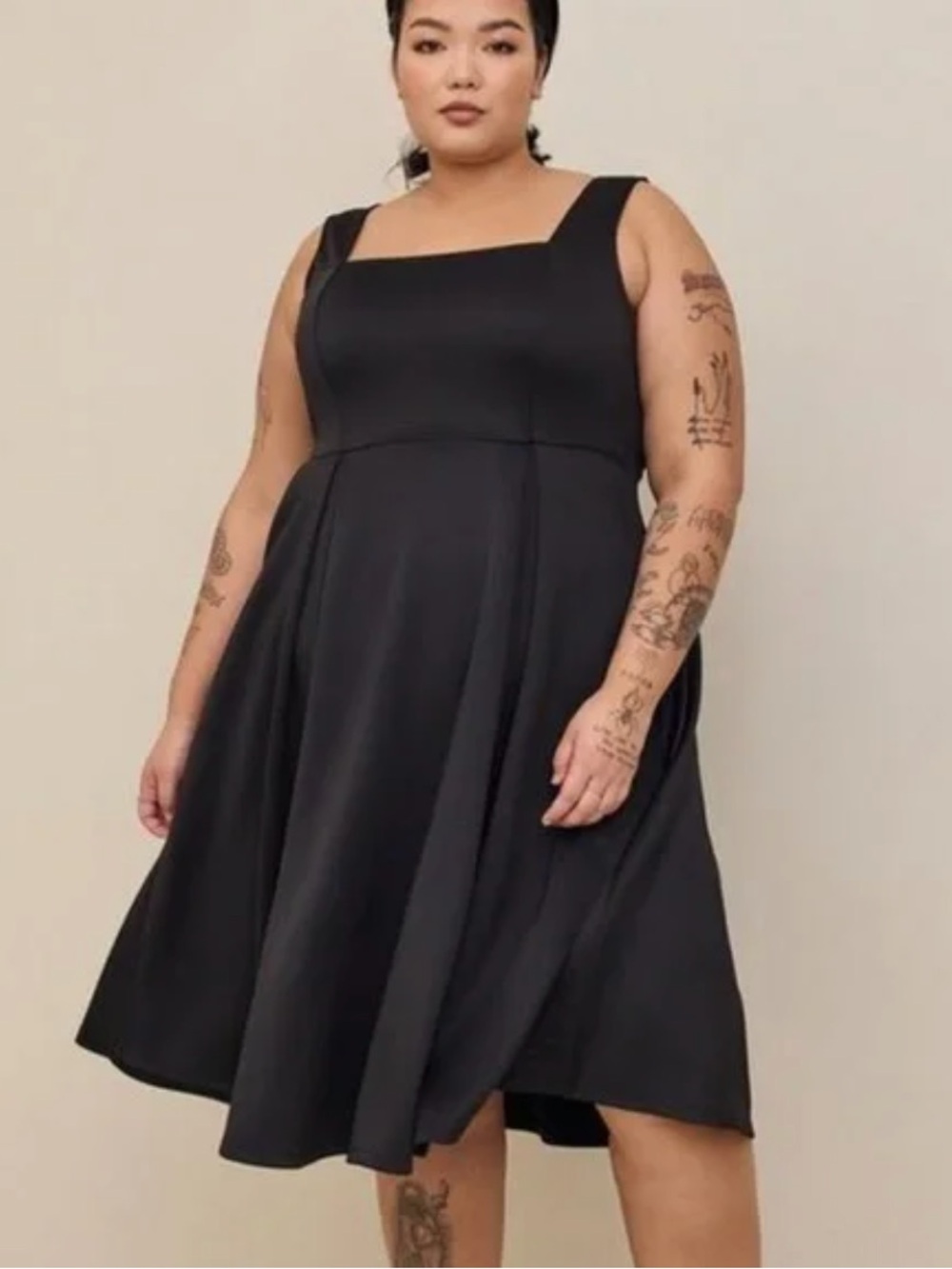 torrid Black Sleeveless Scuba Fit-and-Flare Dress - Picture 2 of 7